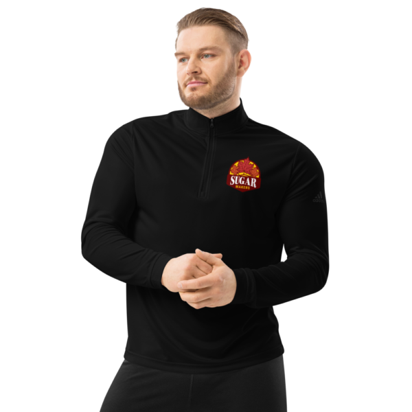 black quarter zip pullover with SugarMakers logo