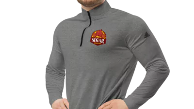 heather quarter zip pullover with SugarMakers logo
