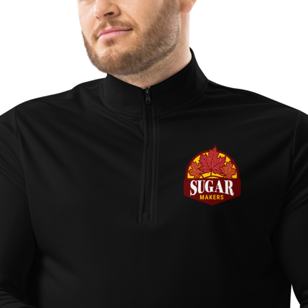 black quarter zip pullover with SugarMakers logo