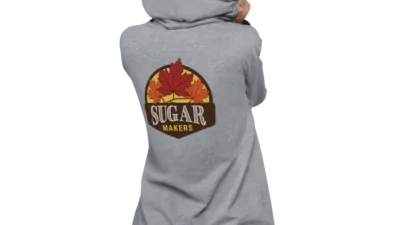 grey lightweight hoodie with SugarMakers logo