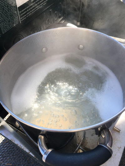 boiling maple sap on a stovetop